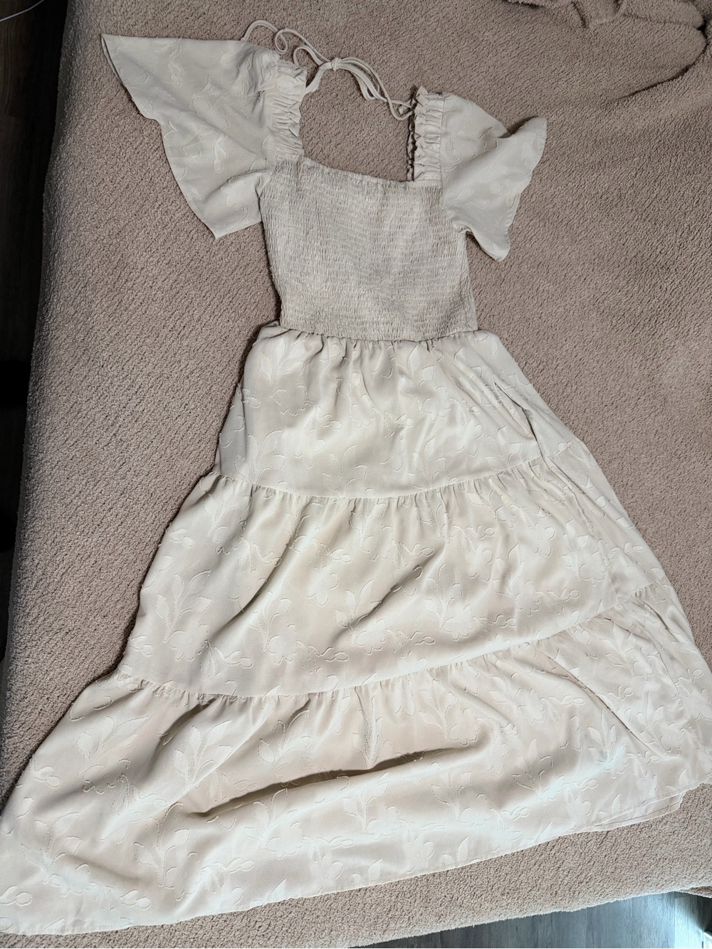 Ivory Tiered Maxi Dress with Smocked Bodice